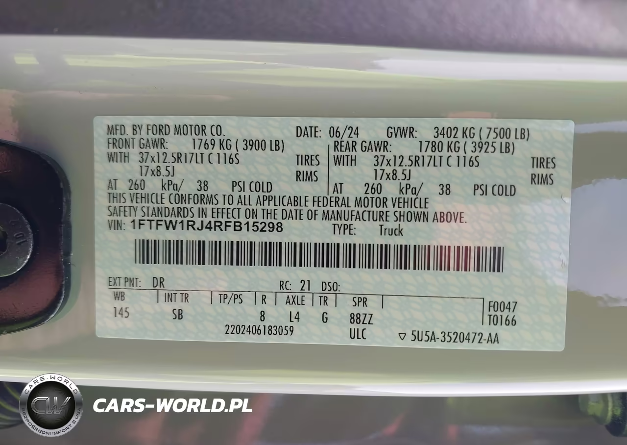 2024 Ford F-150 Raptor VIN:1FTFW1RJ4RFB15298 - 9