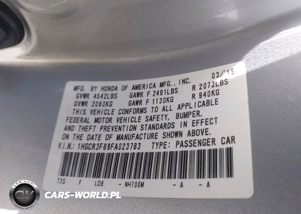 2015 Honda Accord Ex-L V-6 VIN:1HGCR3F89FA023783 - 9