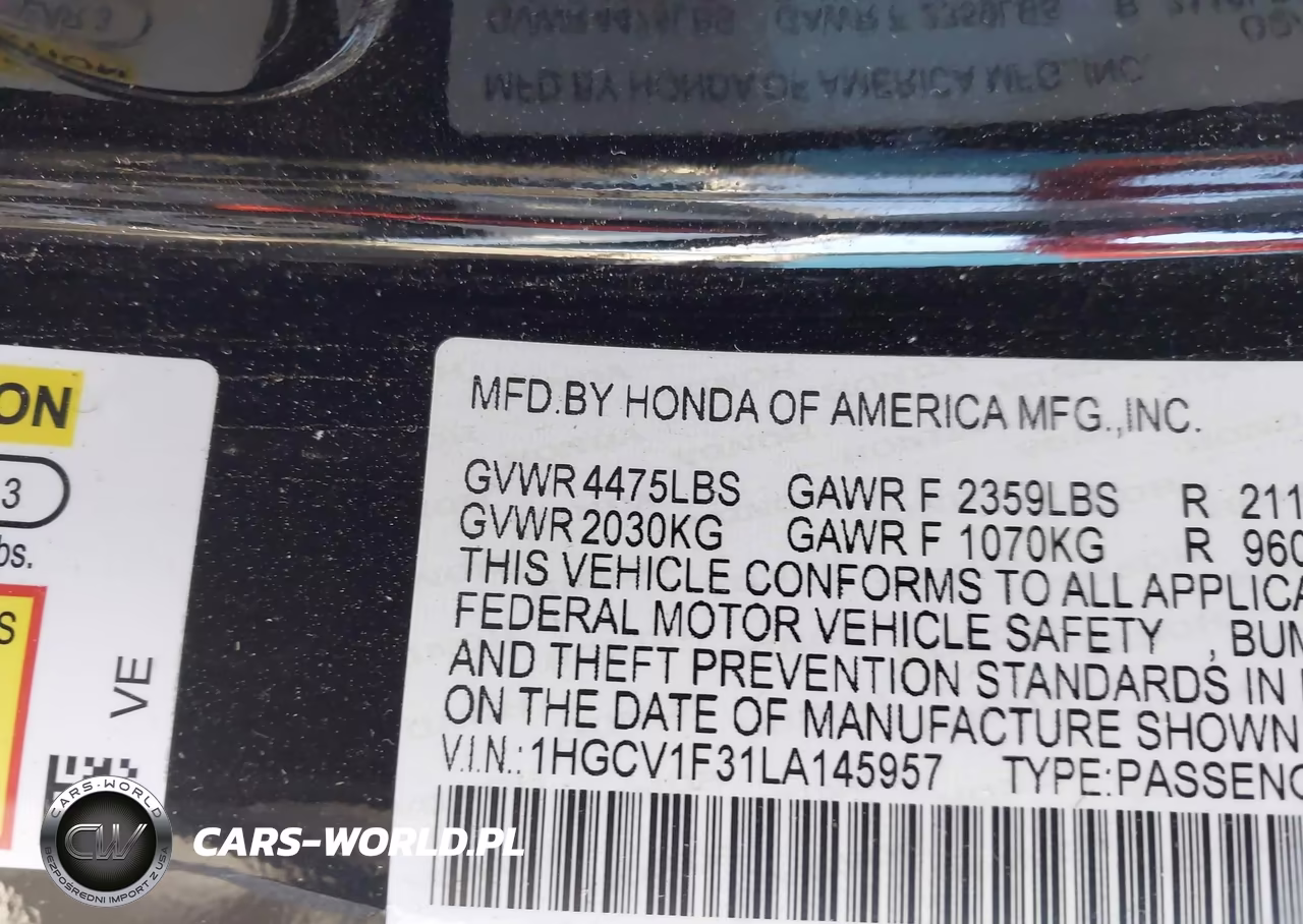 2020 Honda Accord Sport VIN:1HGCV1F31LA145957 - 9