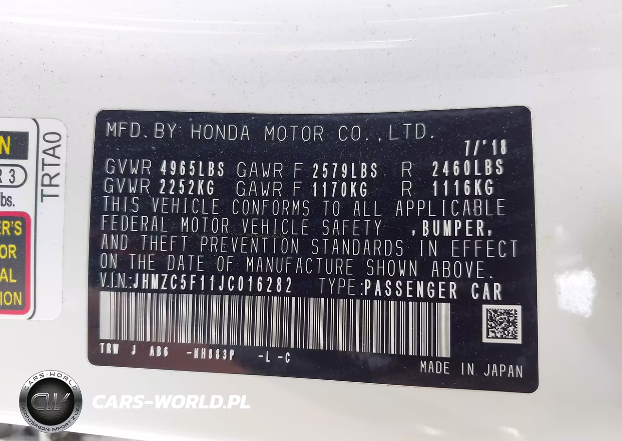 2018 Honda Clarity Plug-In Hybrid VIN:JHMZC5F11JC016282 - 9