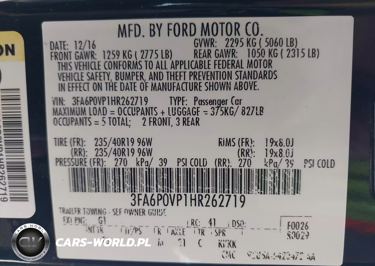 2017 Ford Fusion Sport VIN:3FA6P0VP1HR262719 - 9