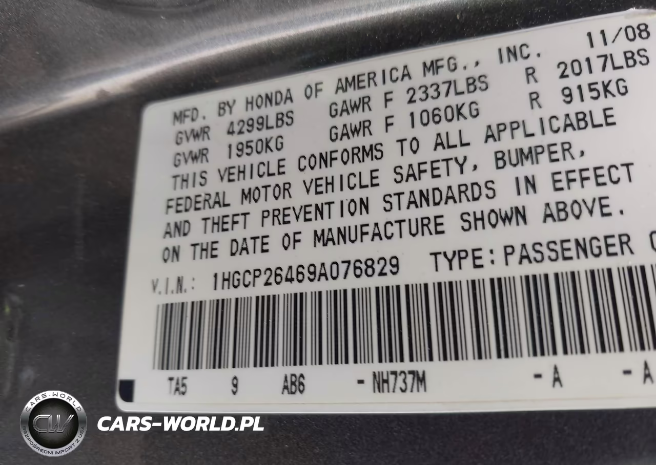 2009 Honda Accord 2.4 Lx-P VIN:1HGCP26469A076829 - 9