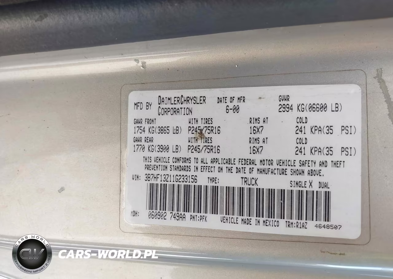 2001 Dodge Ram 1500 St VIN:3B7HF13Z11G233156 - 9