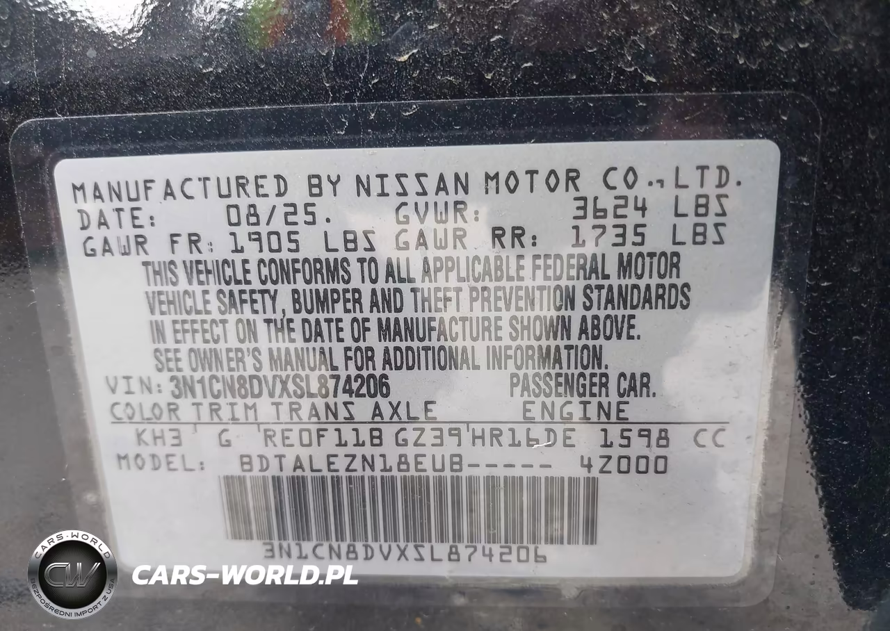 2025 Nissan Versa 1.6 S VIN:3N1CN8DVXSL874206 - 9