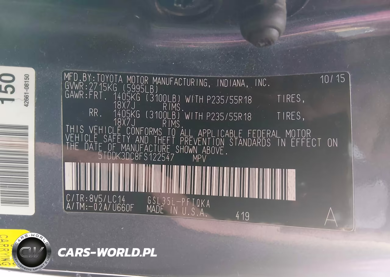 2015 Toyota Sienna Xle Premium 7 Passenger VIN:5TDDK3DC8FS122547 - 9