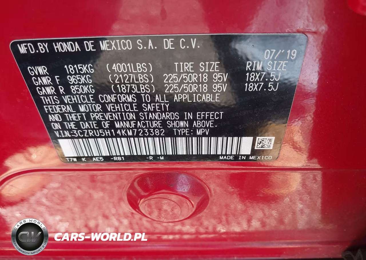2019 Honda Hr-V Sport VIN:3CZRU5H14KM723382 - 9