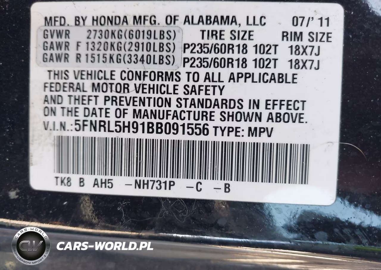 2011 Honda Odyssey Touring-Touring Elite VIN:5FNRL5H91BB091556 - 9