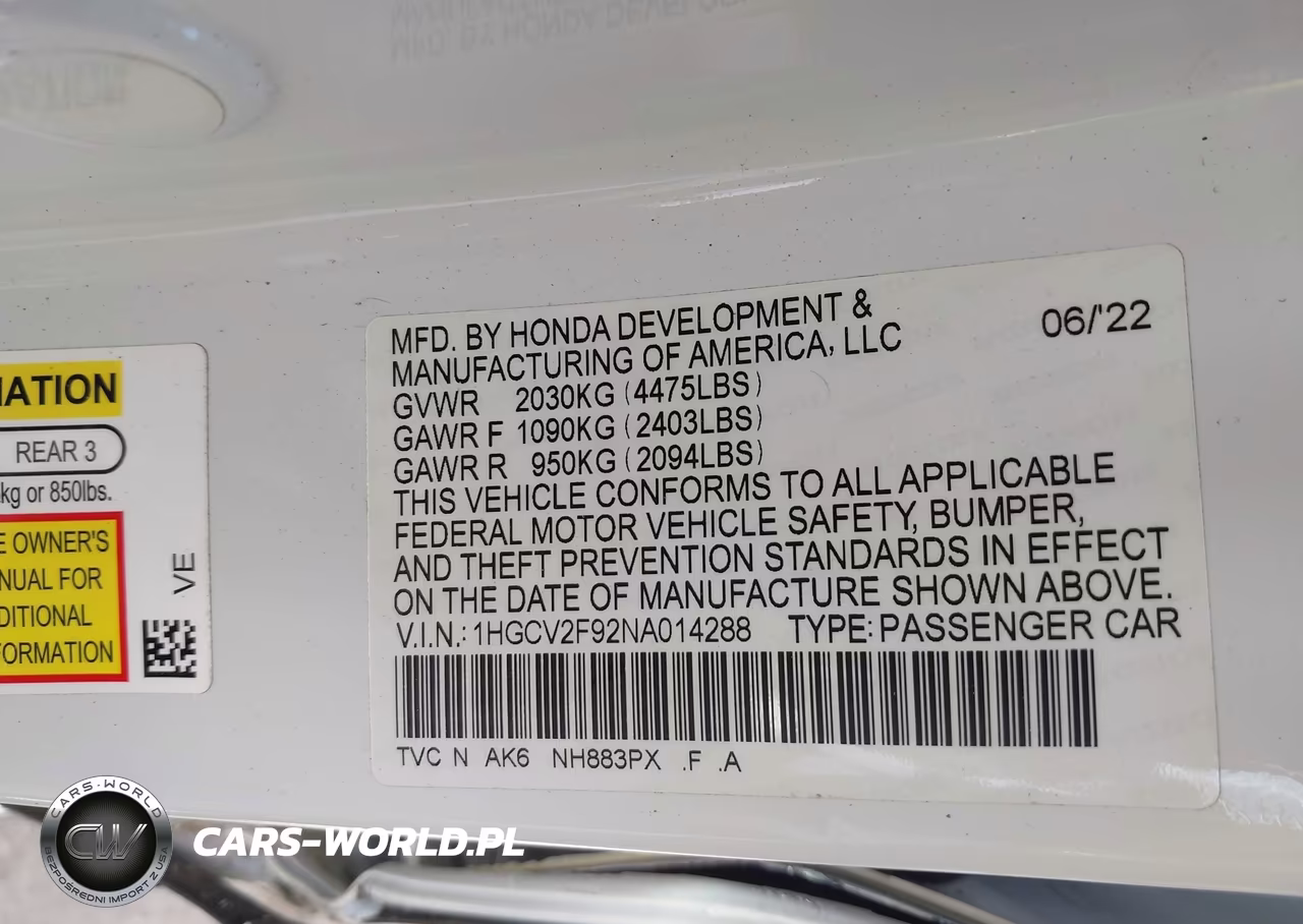 2022 Honda Accord Touring VIN:1HGCV2F92NA014288 - 9