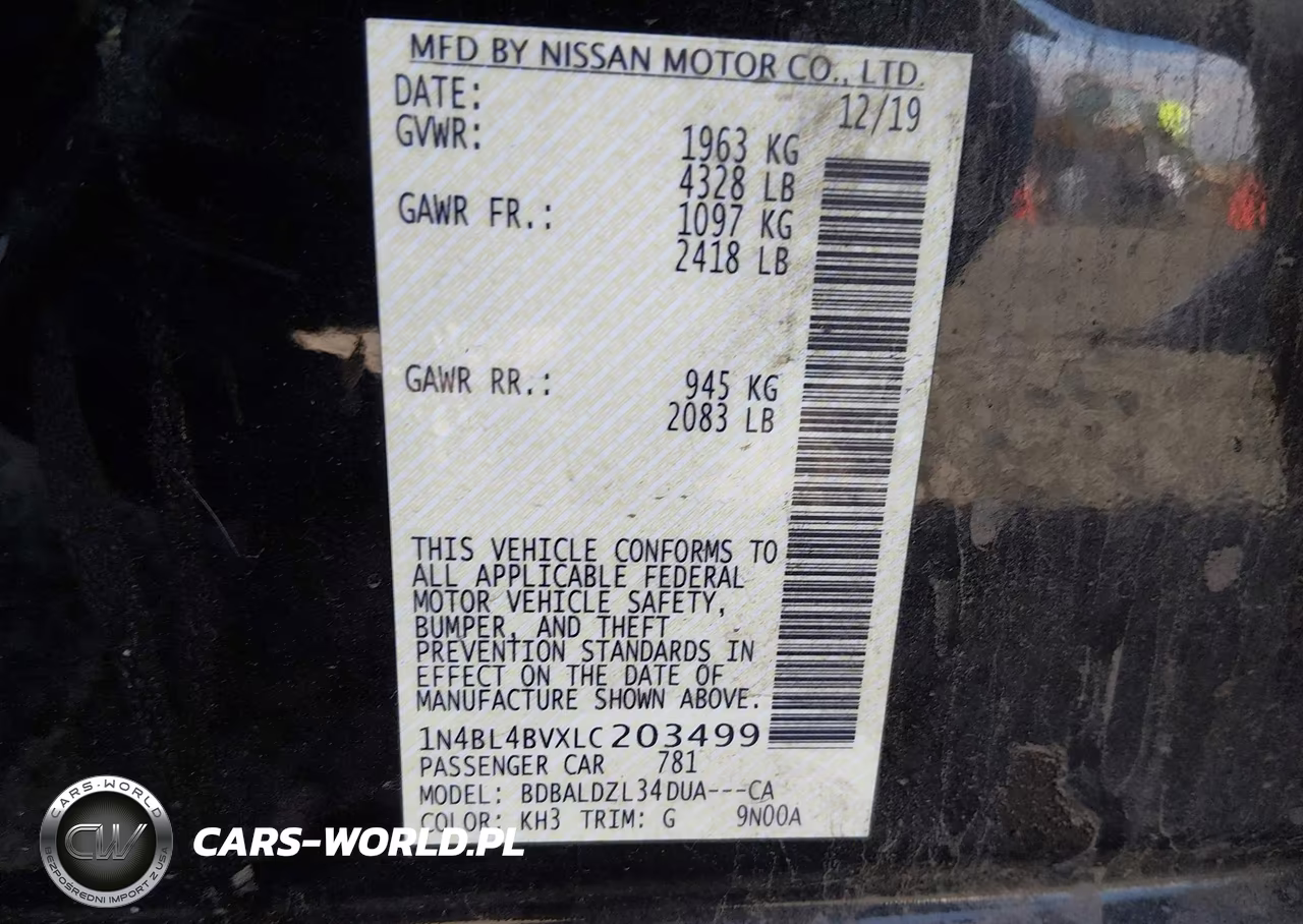 2020 Nissan Altima S Fwd VIN:1N4BL4BVXLC203499 - 9