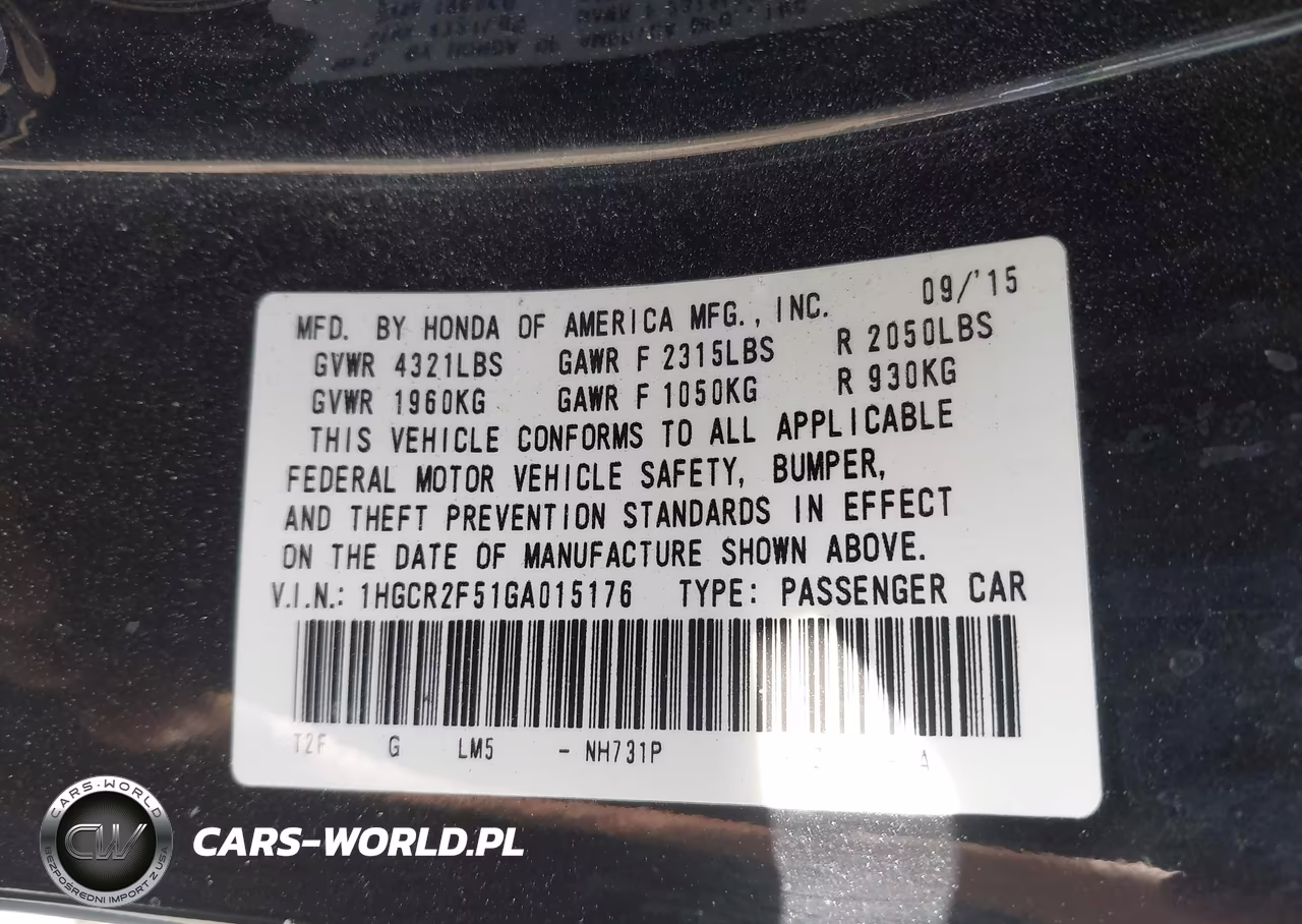 2016 Honda Accord Sport VIN:1HGCR2F51GA015176 - 9