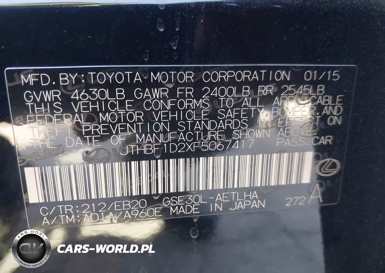 2015 Lexus Is 250 VIN:JTHBF1D2XF5067417 - 9