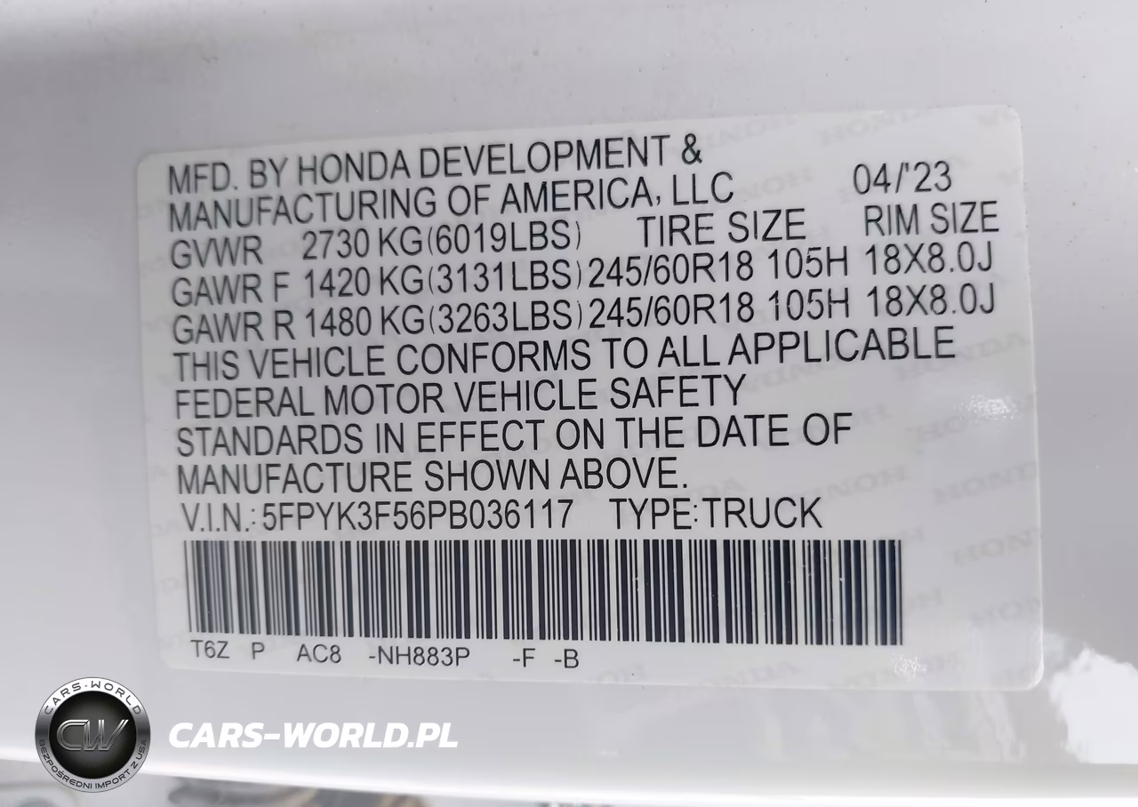 2023 Honda Ridgeline Rtl VIN:5FPYK3F56PB036117 - 9