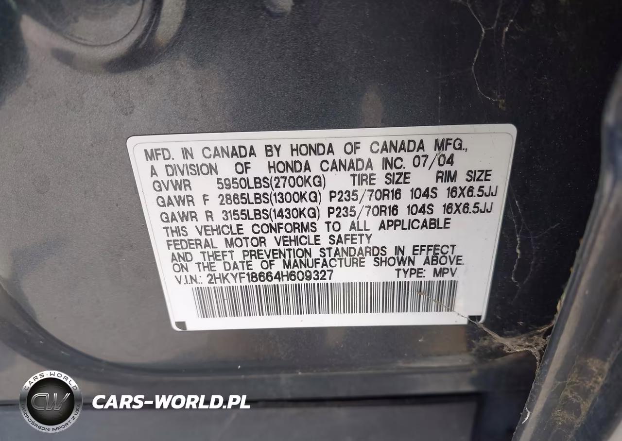 2004 Honda Pilot Ex-L VIN:2HKYF18664H609327 - 9