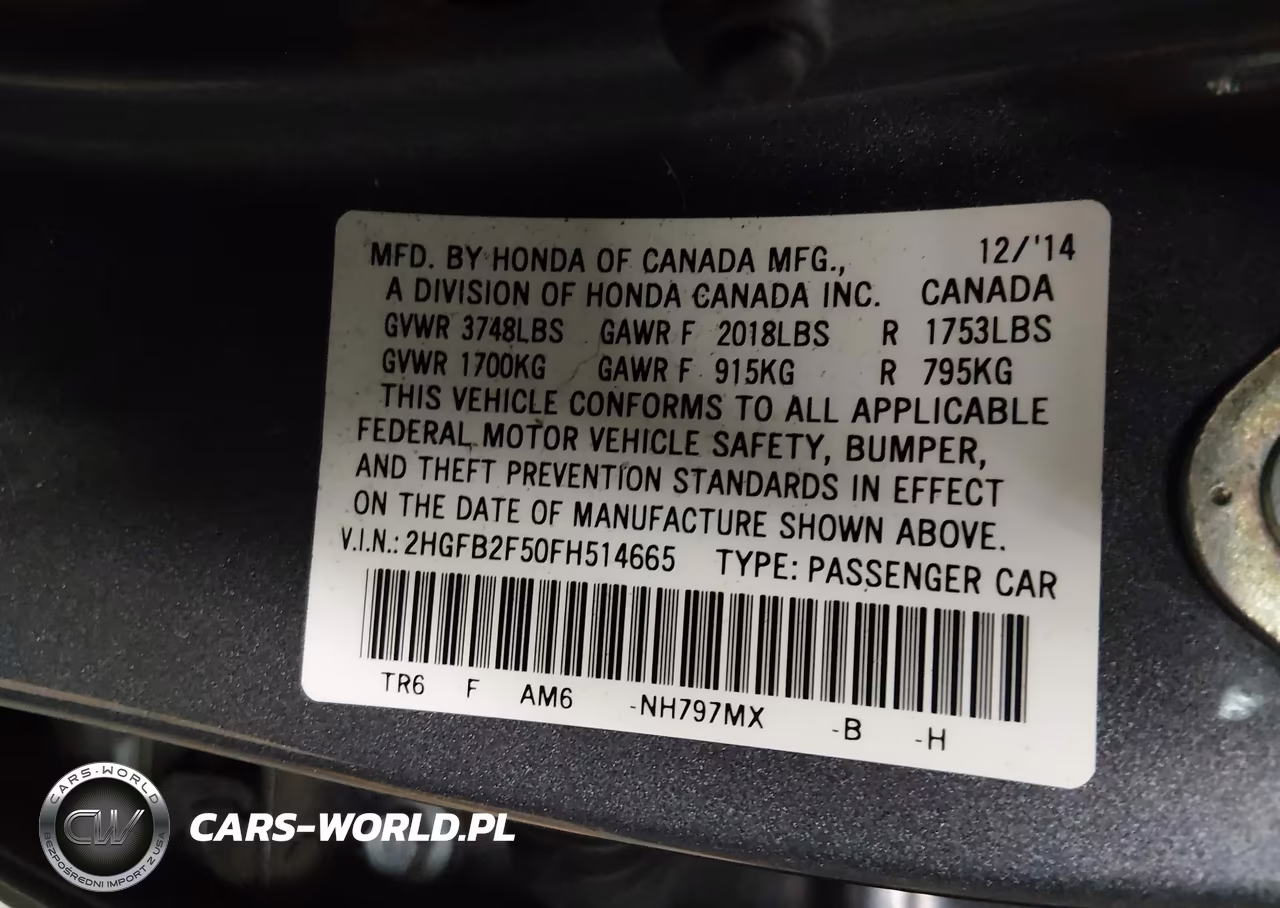 2015 Honda Civic Lx VIN:2HGFB2F50FH514665 - 9