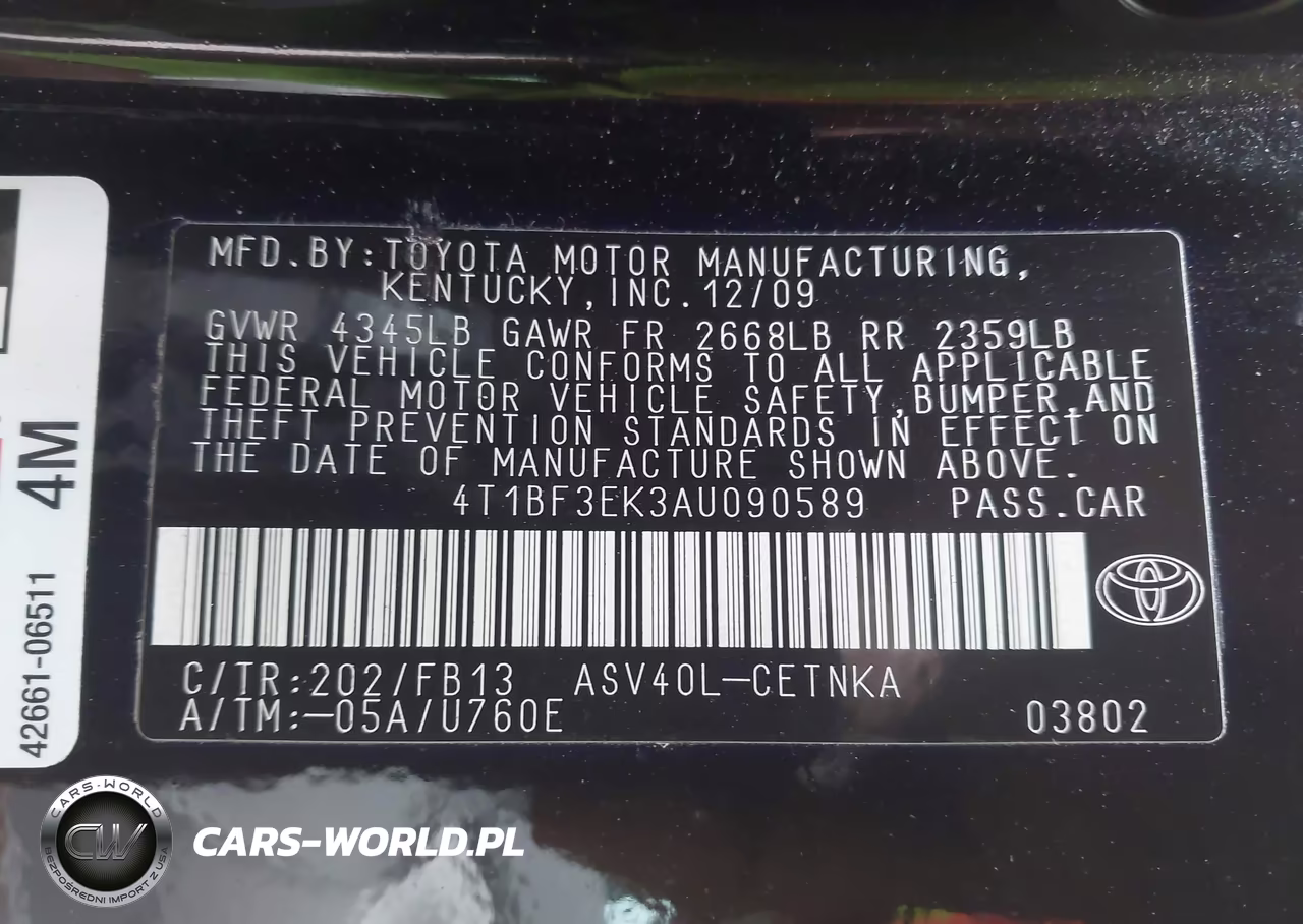 2010 Toyota Camry Le VIN:4T1BF3EK3AU090589 - 9