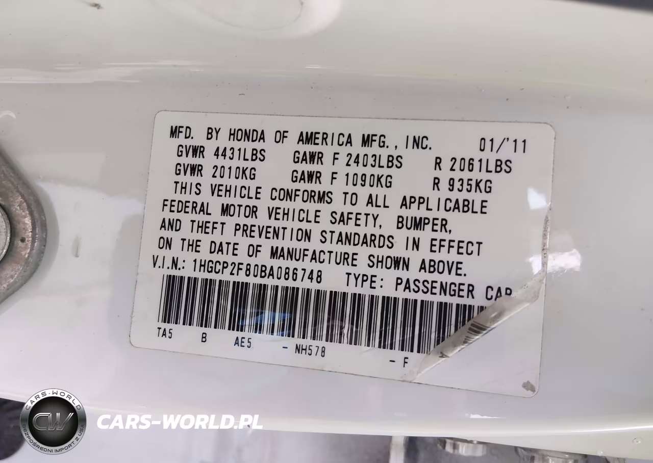 2011 Honda Accord 2.4 Ex-L VIN:1HGCP2F80BA086748 - 9