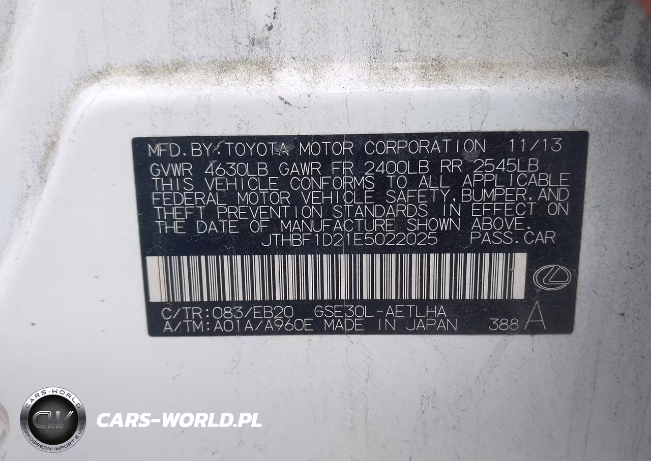 2014 Lexus Is 250 VIN:JTHBF1D21E5022025 - 9