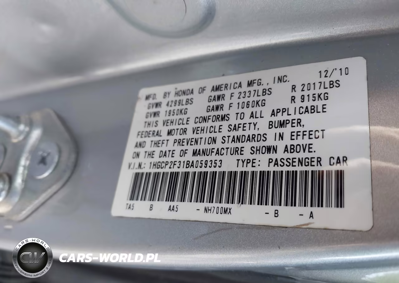 2011 Honda Accord 2.4 Lx VIN:1HGCP2F31BA059353 - 9