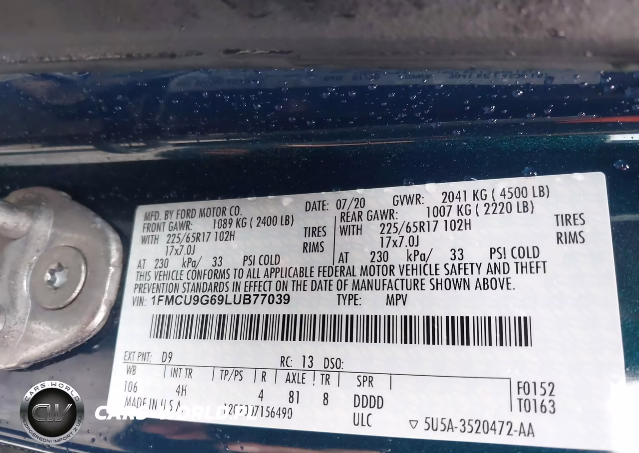 2020 Ford Escape Se VIN:1FMCU9G69LUB77039 - 9