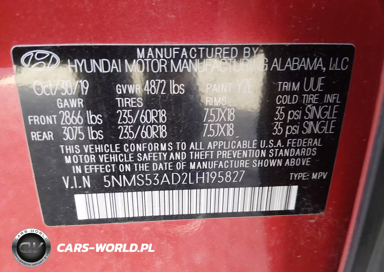 2020 Hyundai Santa Fe Limited VIN:5NMS53AD2LH195827 - 9