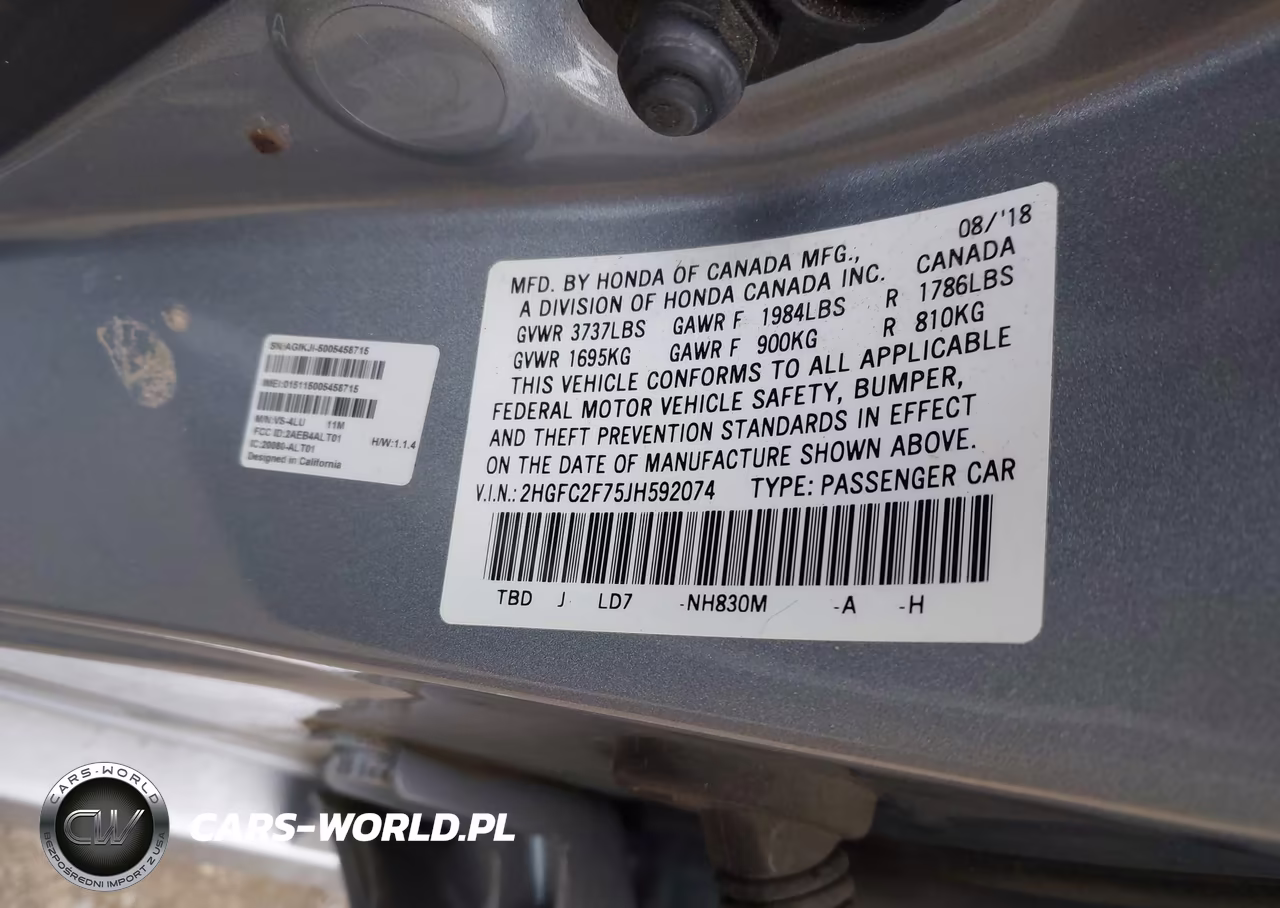 2018 Honda Civic Ex VIN:2HGFC2F75JH592074 - 9