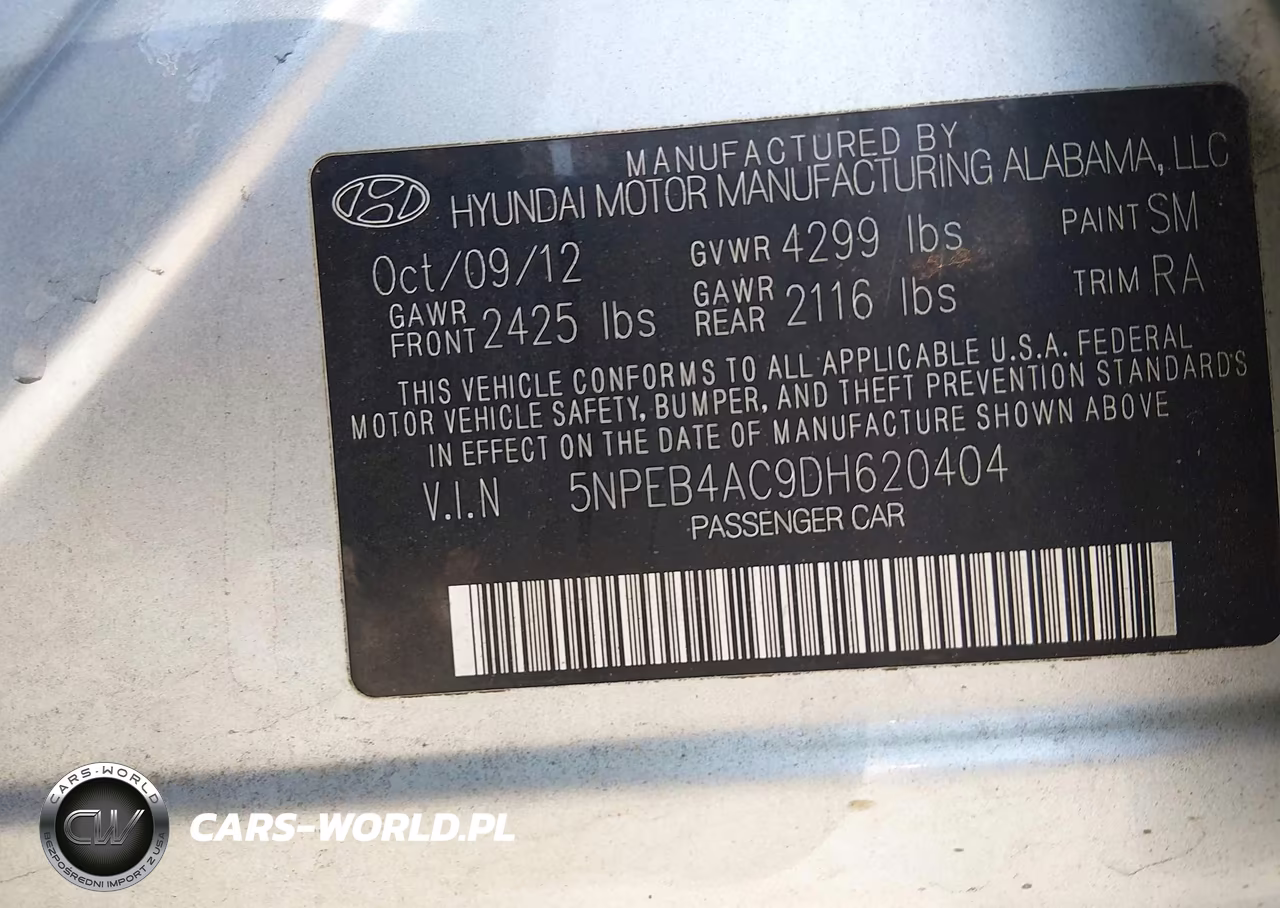 2013 Hyundai Sonata Gls VIN:5NPEB4AC9DH620404 - 9