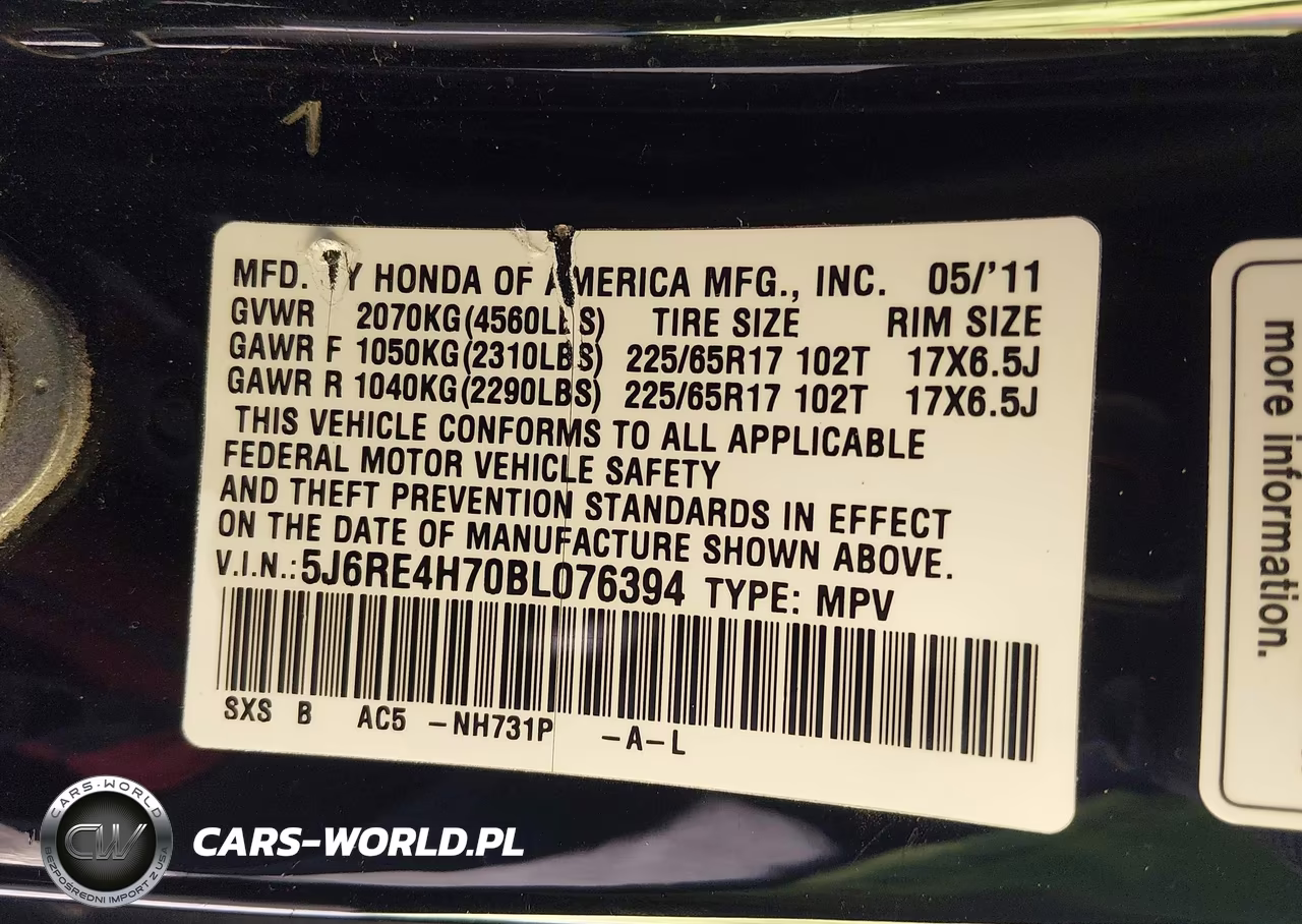 2011 Honda Cr-V Ex-L VIN:5J6RE4H70BL076394 - 9