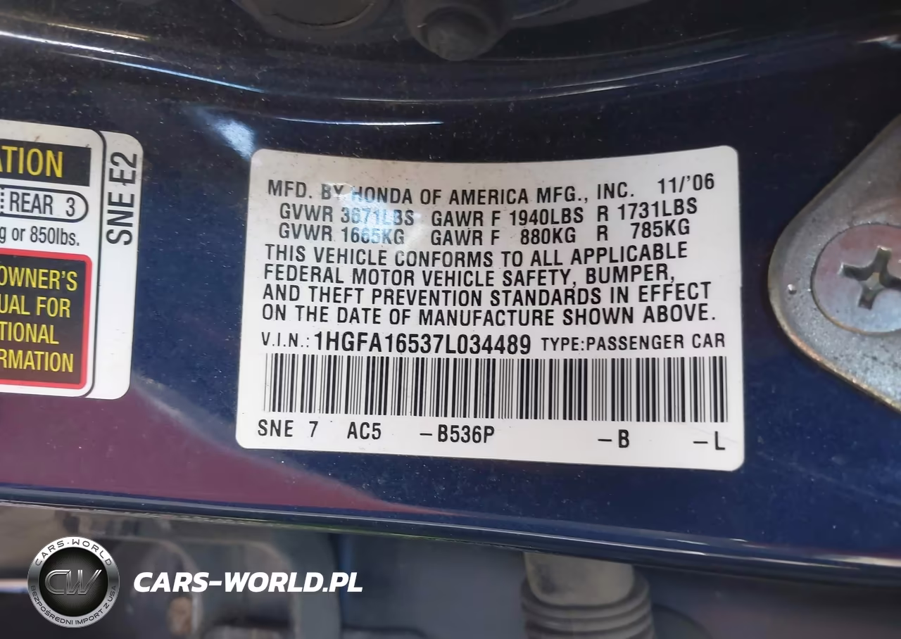 2007 Honda Civic Lx VIN:1HGFA16537L034489 - 9