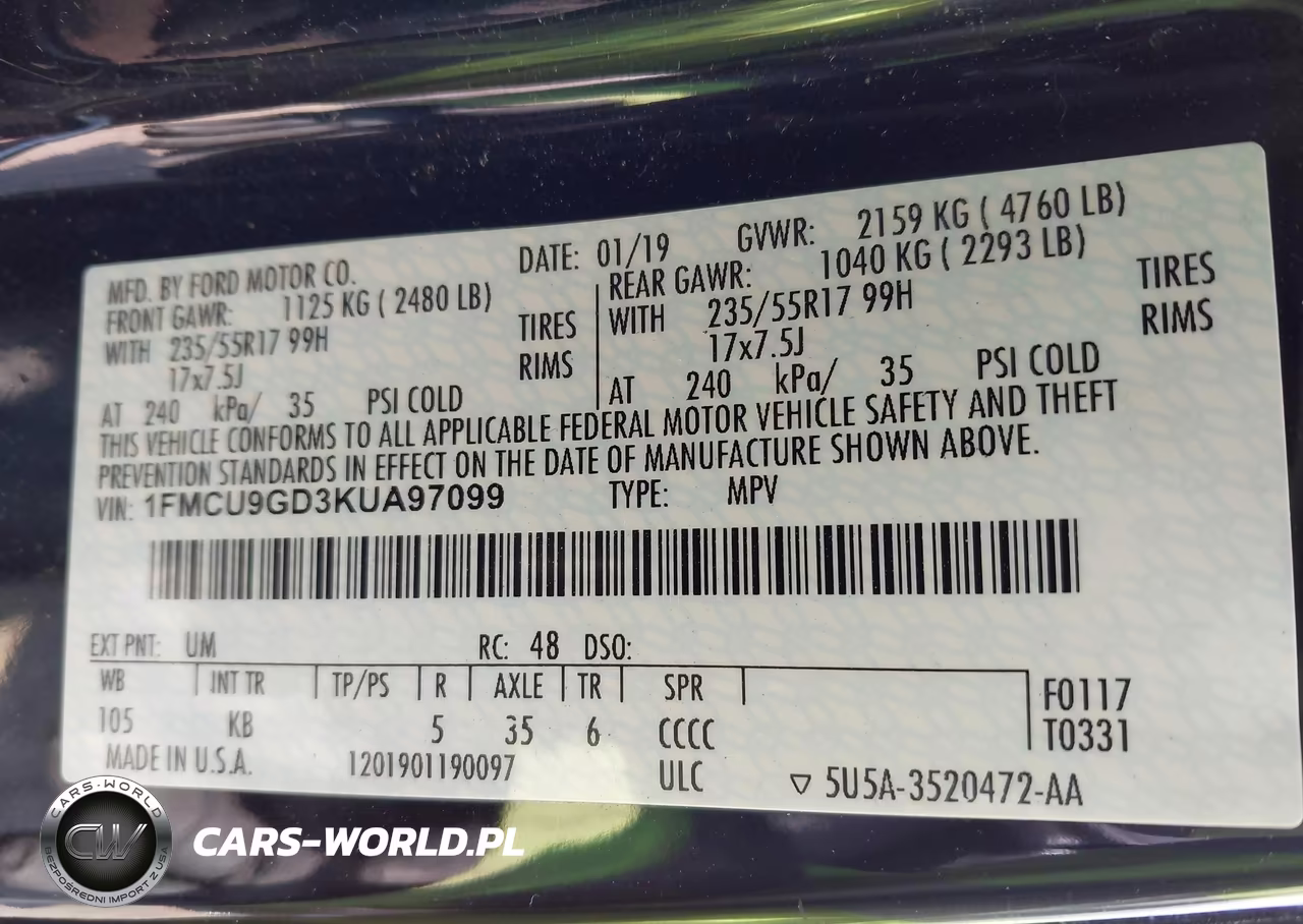2019 Ford Escape Se VIN:1FMCU9GD3KUA97099 - 9