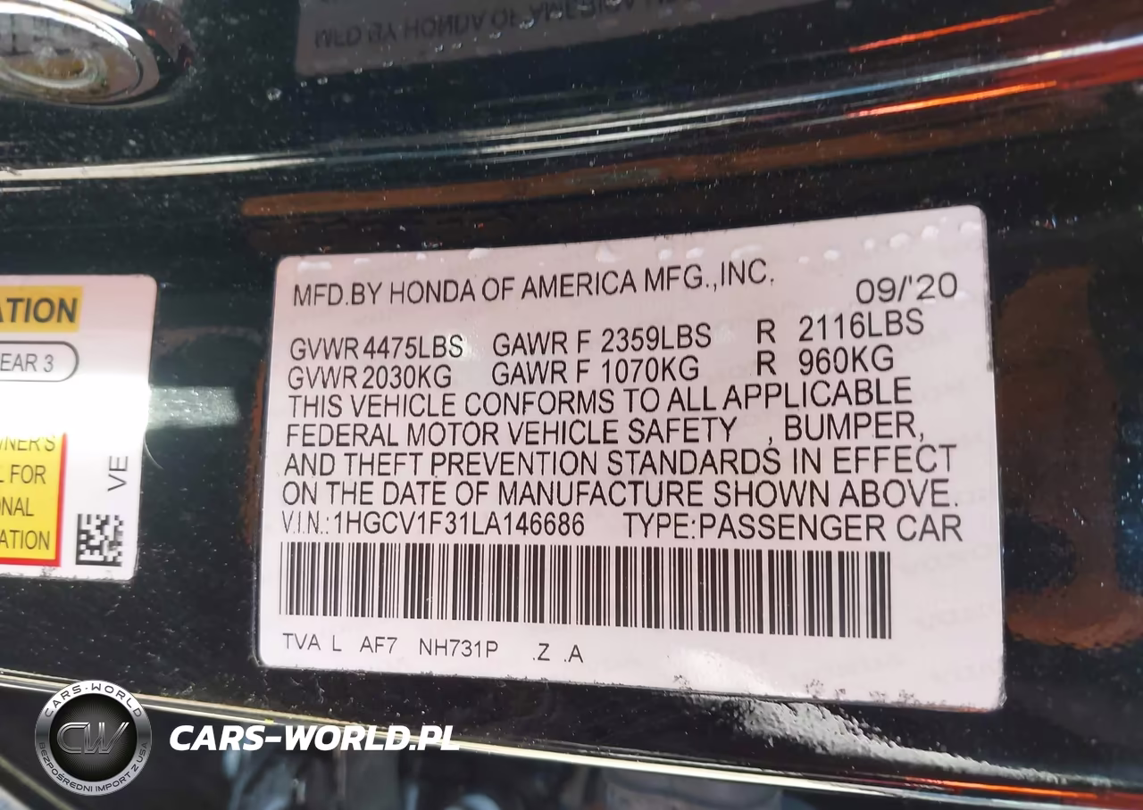 2020 Honda Accord Sport VIN:1HGCV1F31LA146686 - 9