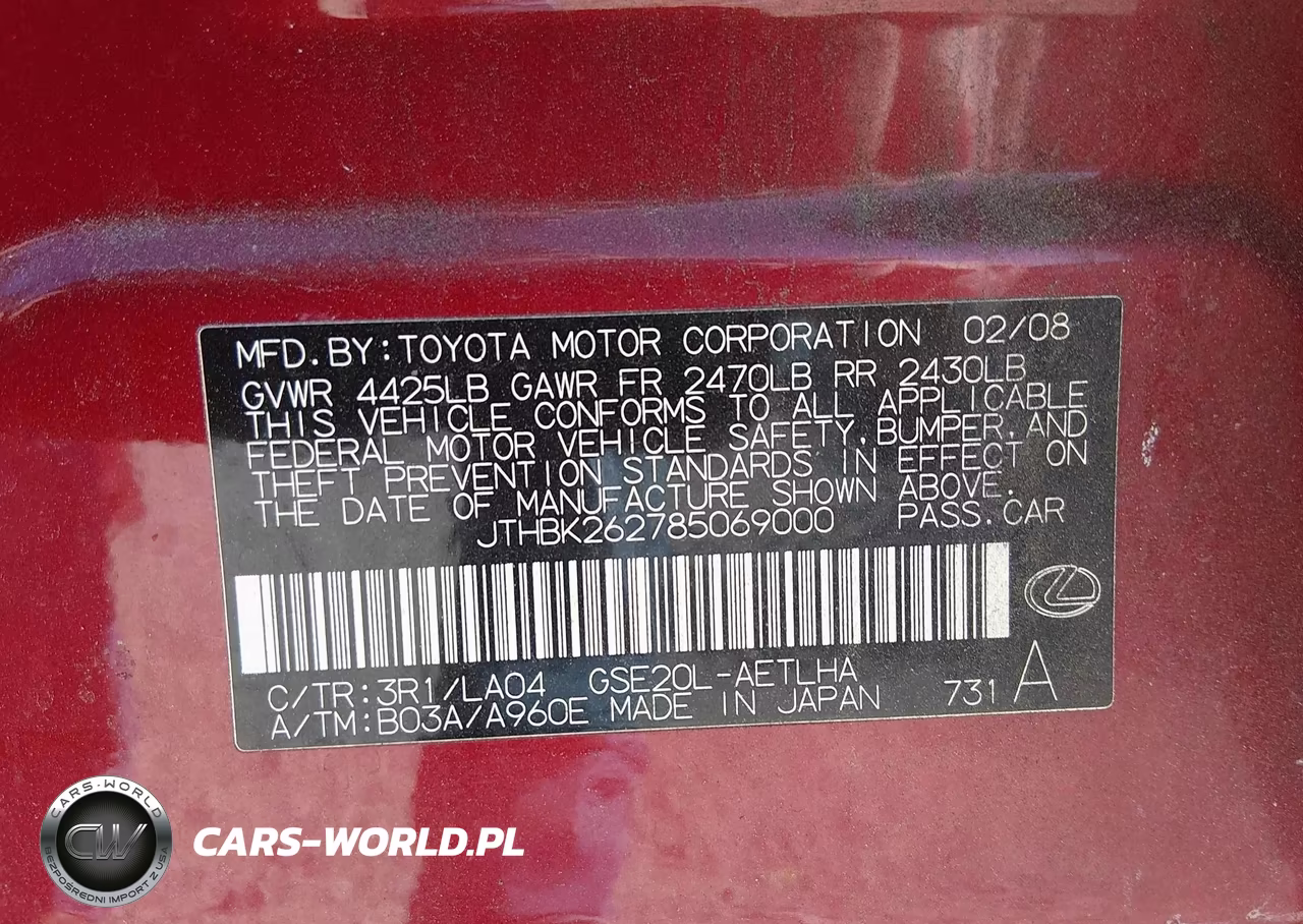 2008 Lexus Is 250 VIN:JTHBK262785069000 - 9