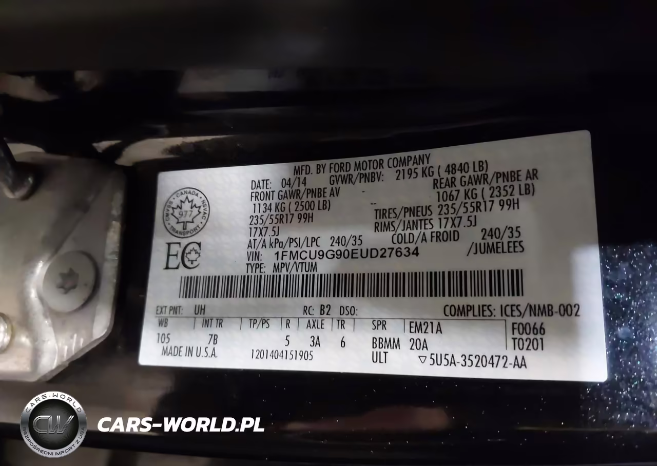 2014 Ford Escape Se VIN:1FMCU9G90EUD27634 - 9