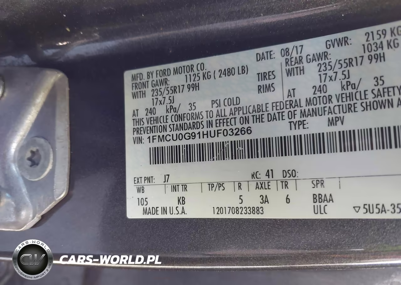 2017 Ford Escape Se VIN:1FMCU0G91HUF03266 - 9