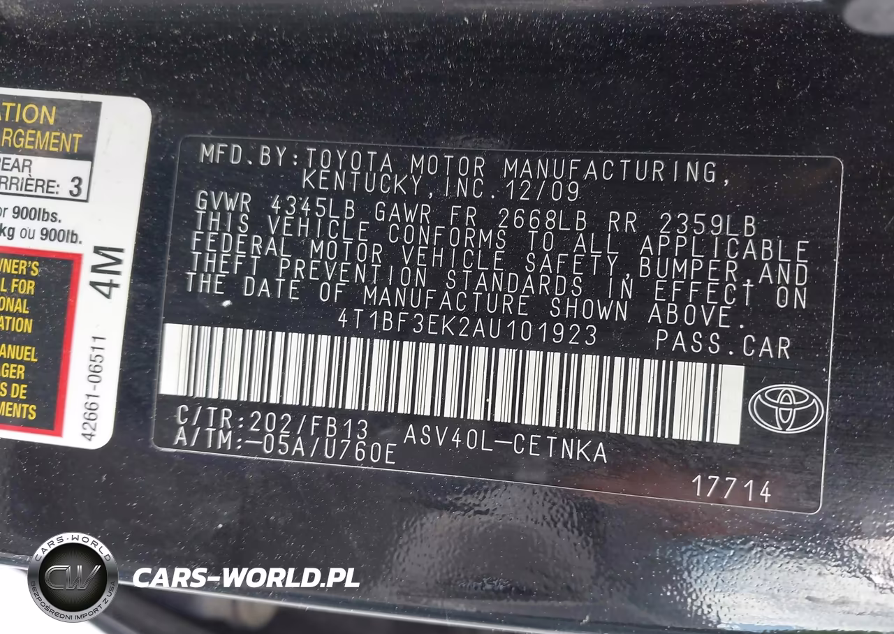 2010 Toyota Camry Le VIN:4T1BF3EK2AU101923 - 9