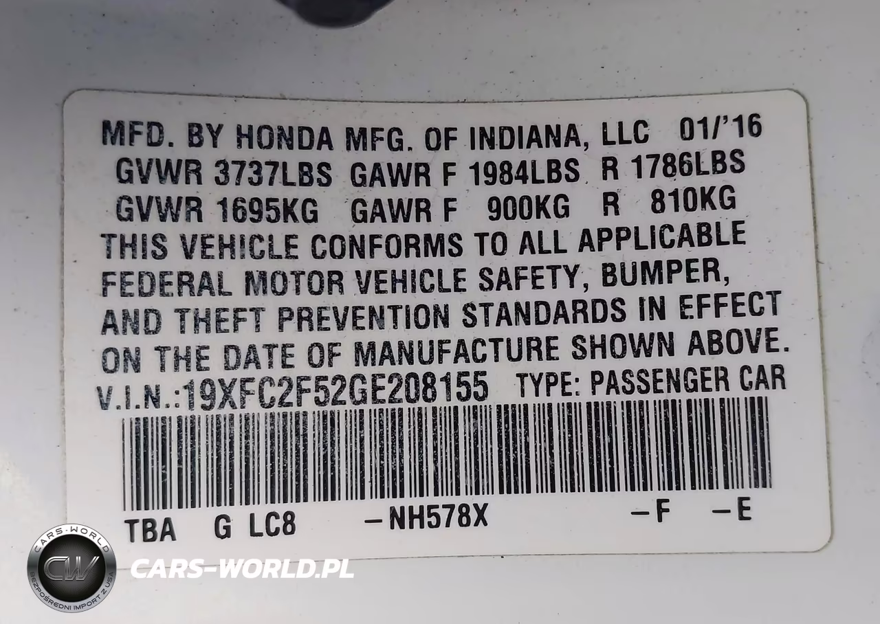 2016 Honda Civic Lx VIN:19XFC2F52GE208155 - 9
