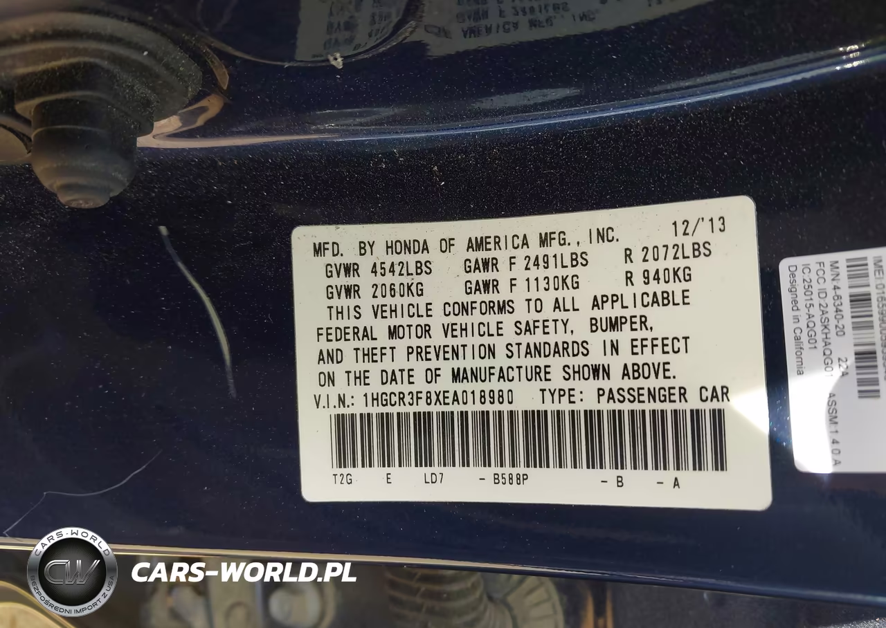 2014 Honda Accord Ex-L V-6 VIN:1HGCR3F8XEA018980 - 9
