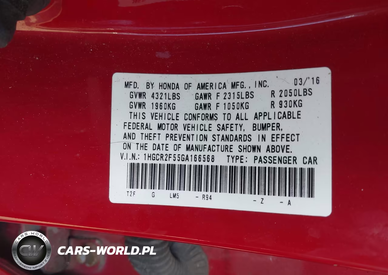 2016 Honda Accord Sport VIN:1HGCR2F55GA166568 - 9