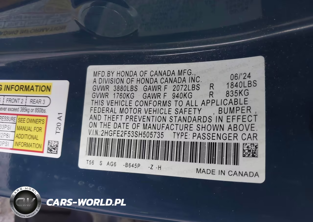 2025 Honda Civic Sport VIN:2HGFE2F53SH505735 - 9