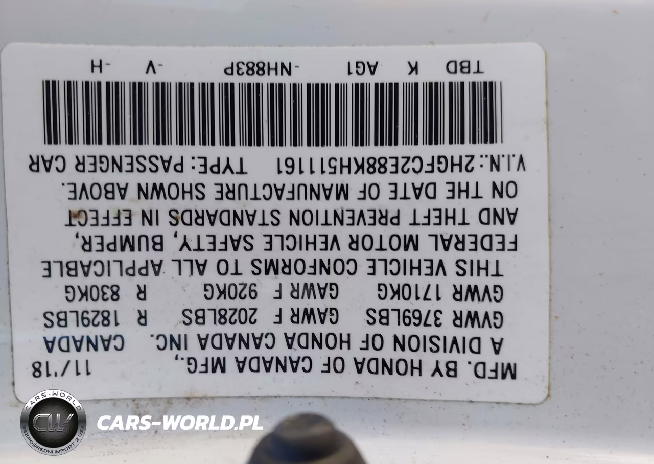 2019 Honda Civic Sport VIN:2HGFC2E88KH511161 - 9