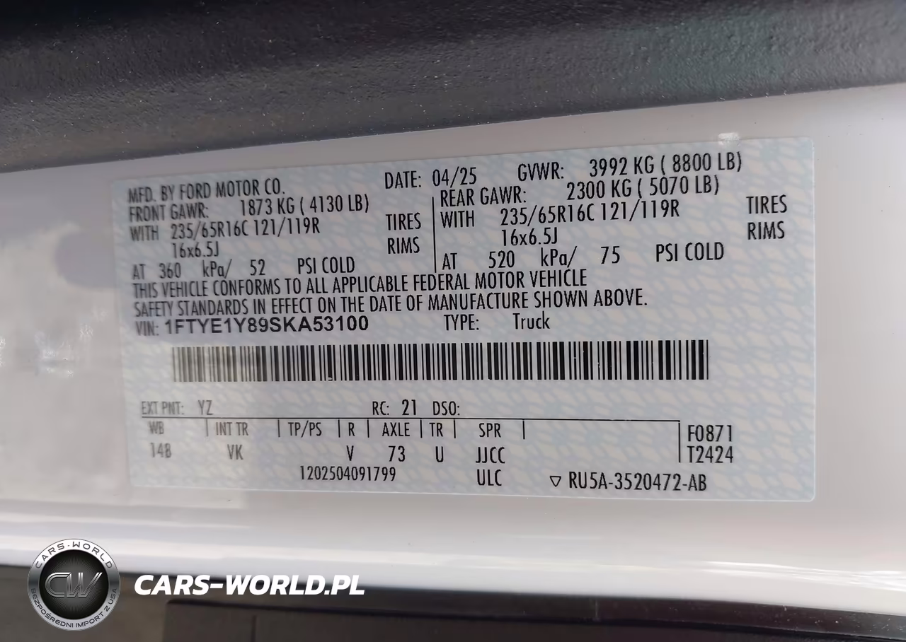2025 Ford Transit-150 VIN:1FTYE1Y89SKA53100 - 9