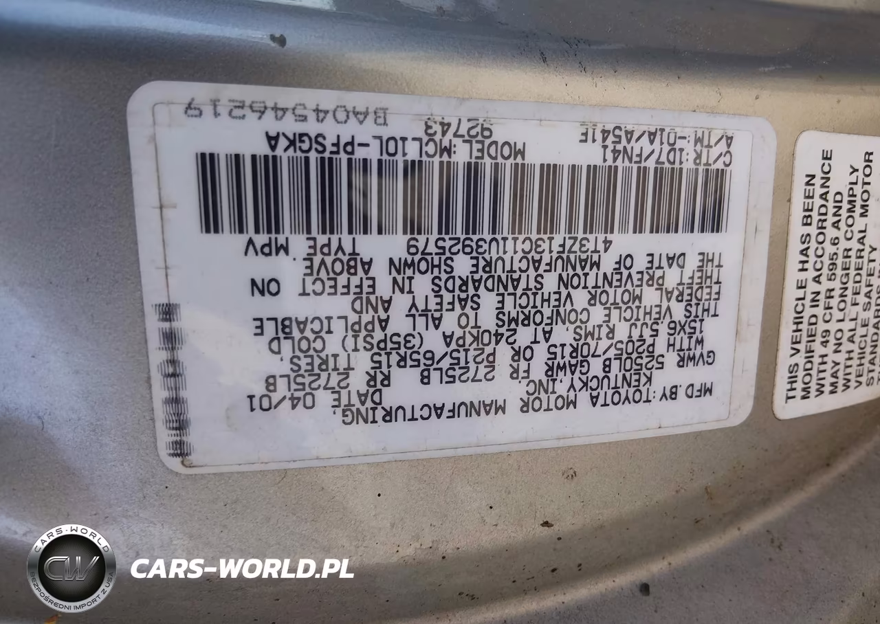 2001 Toyota Sienna Le VIN:4T3ZF13C11U392579 - 9