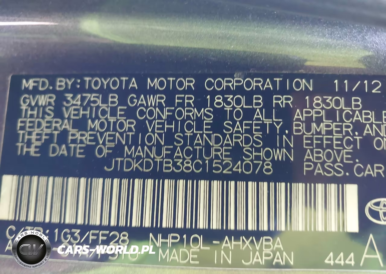 2012 Toyota Prius C Two VIN:JTDKDTB38C1524078 - 9