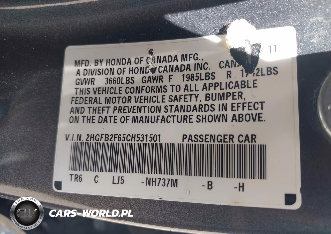 2012 Honda Civic Hf VIN:2HGFB2F65CH531501 - 9