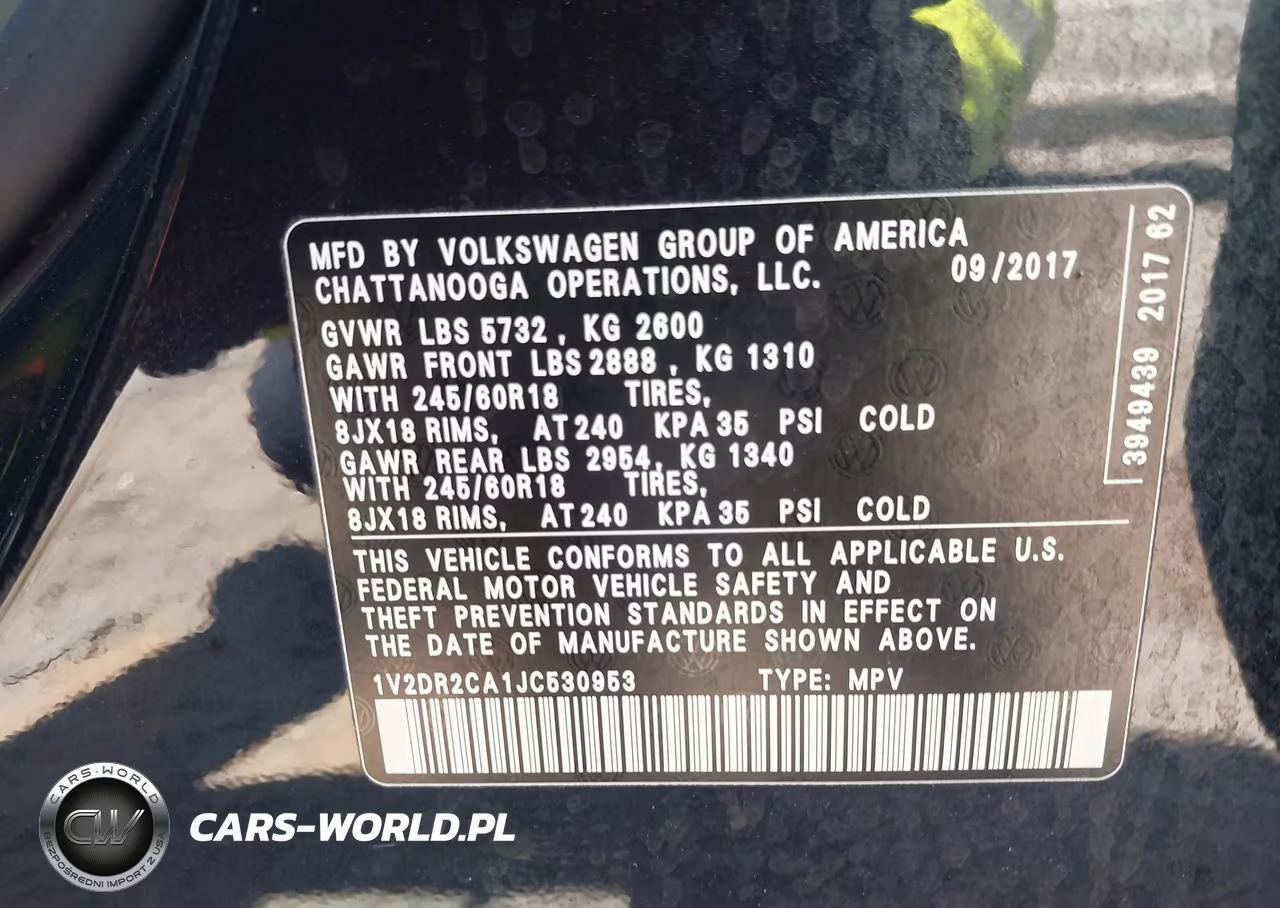 2018 Volkswagen Atlas 3.6L V6 Se-3.6L V6 Se W-Technology VIN:1V2DR2CA1JC530953 - 9