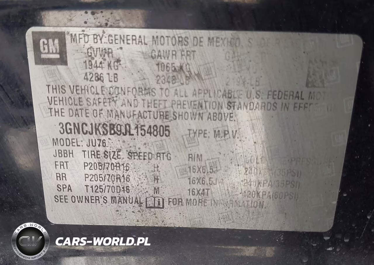 2018 Chevrolet Trax Ls VIN:3GNCJKSB9JL154805 - 9