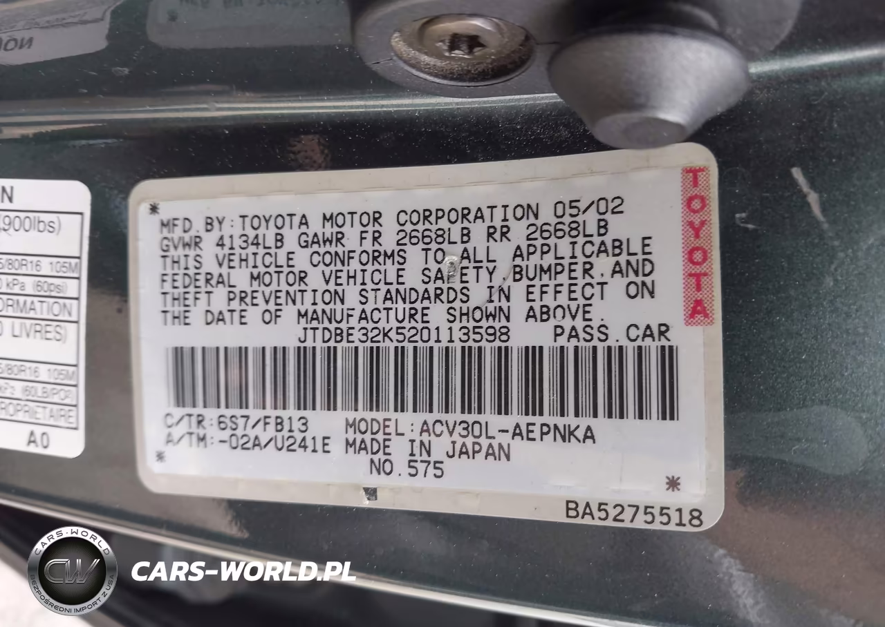 2002 Toyota Camry Le VIN:JTDBE32K520113598 - 9