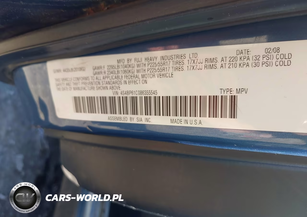 2008 Subaru Outback 2.5I VIN:4S4BP61C086355545 - 9