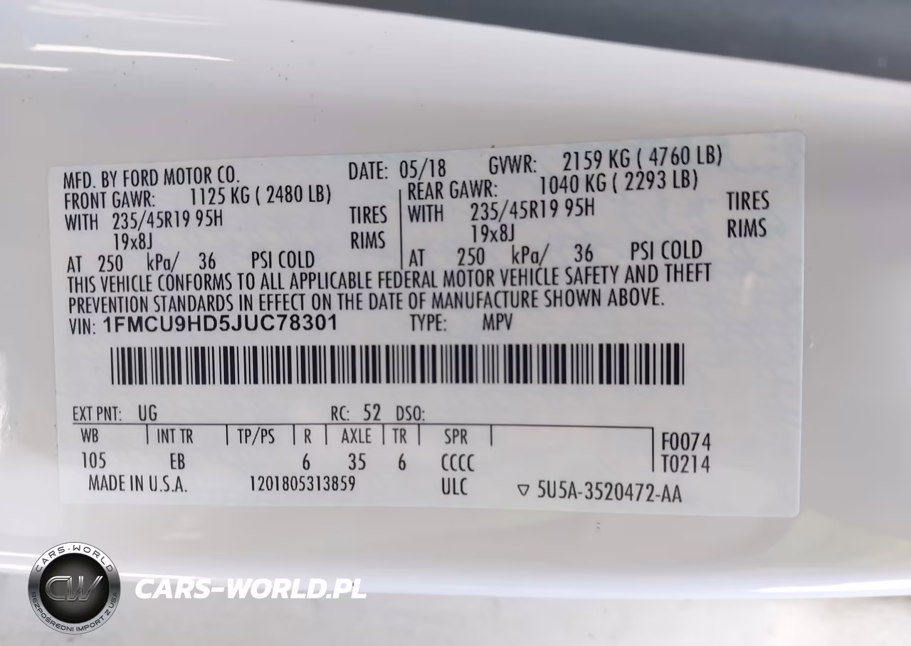 2018 Ford Escape Sel VIN:1FMCU9HD5JUC78301 - 9
