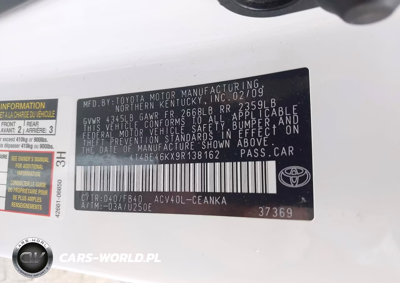 2009 Toyota Camry VIN:4T4BE46KX9R138162 - 9