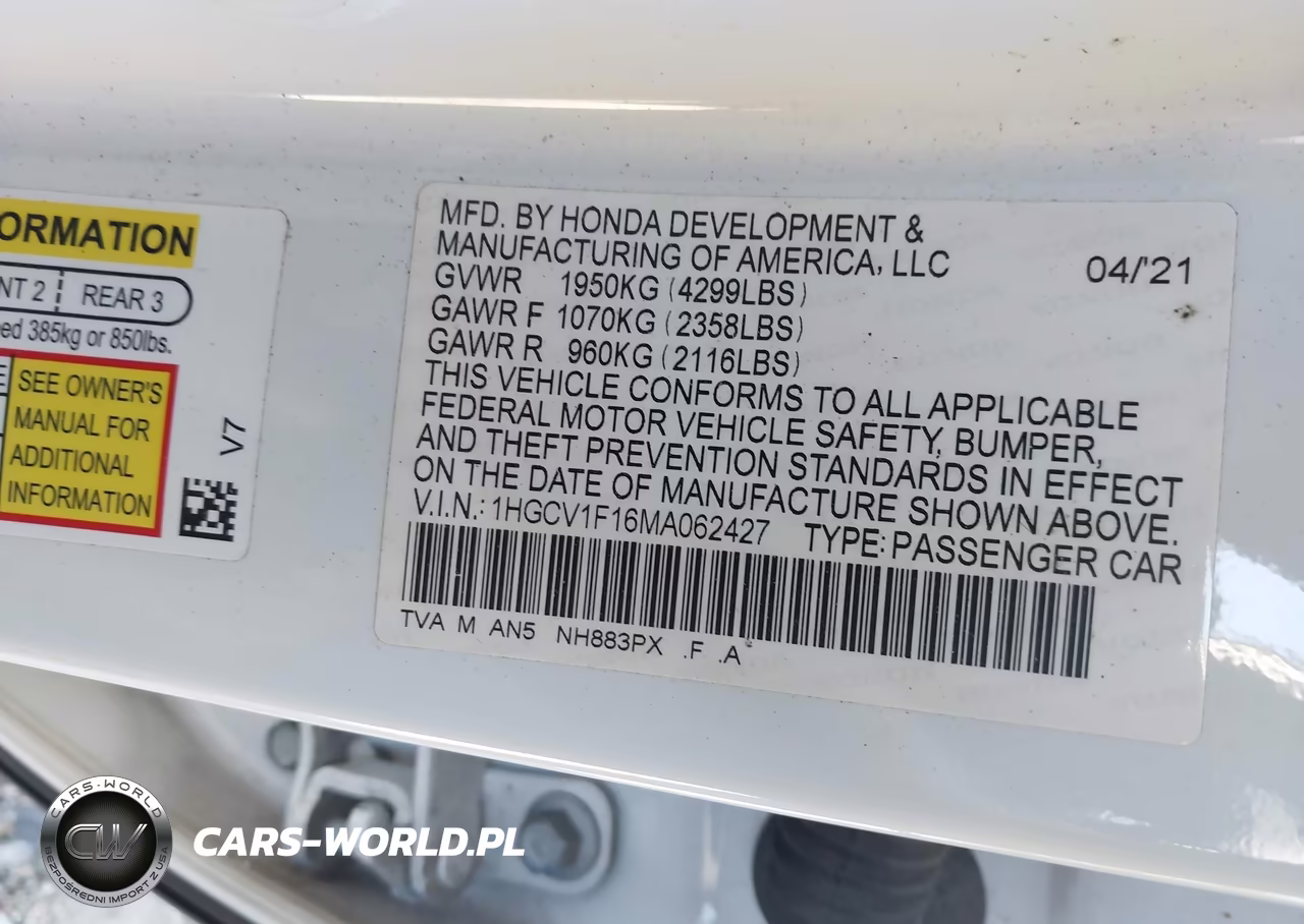 2021 Honda Accord Lx VIN:1HGCV1F16MA062427 - 9